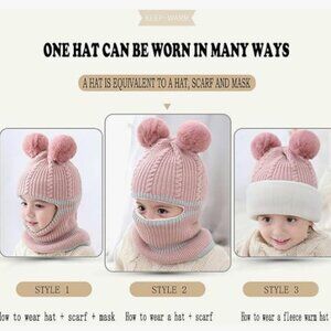Kids Winter Plus Velvet Cute Pink Beanie Cap
